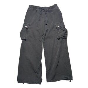 Ditch LA MensXL Washed Black Cargo Sweatpants Wide Leg Baggy Heavyweight Cotton